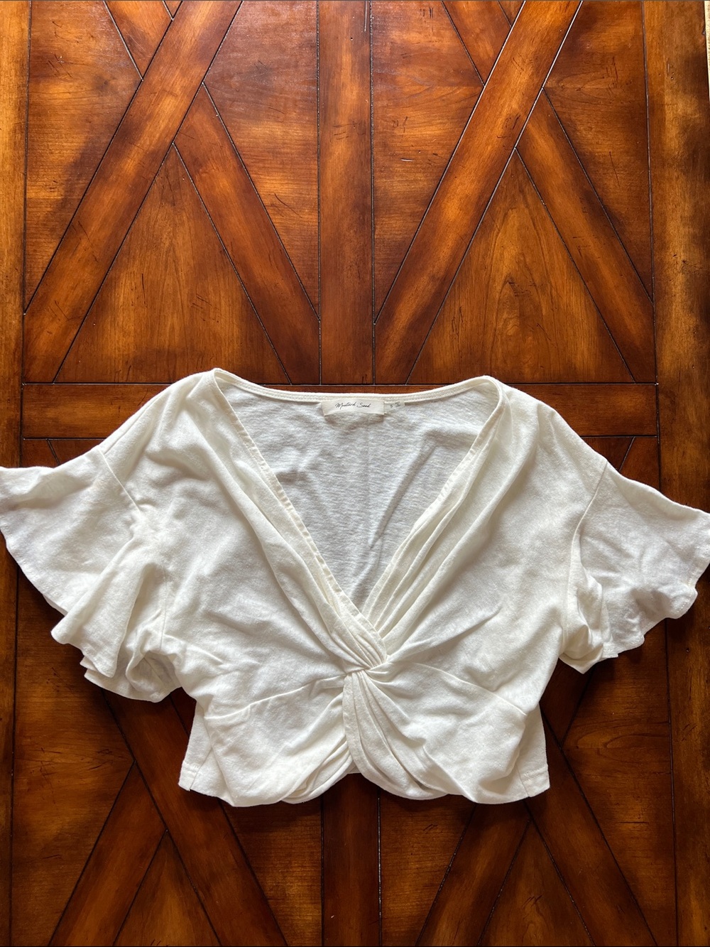 Mustard Seed White Twist-Front Crop Top